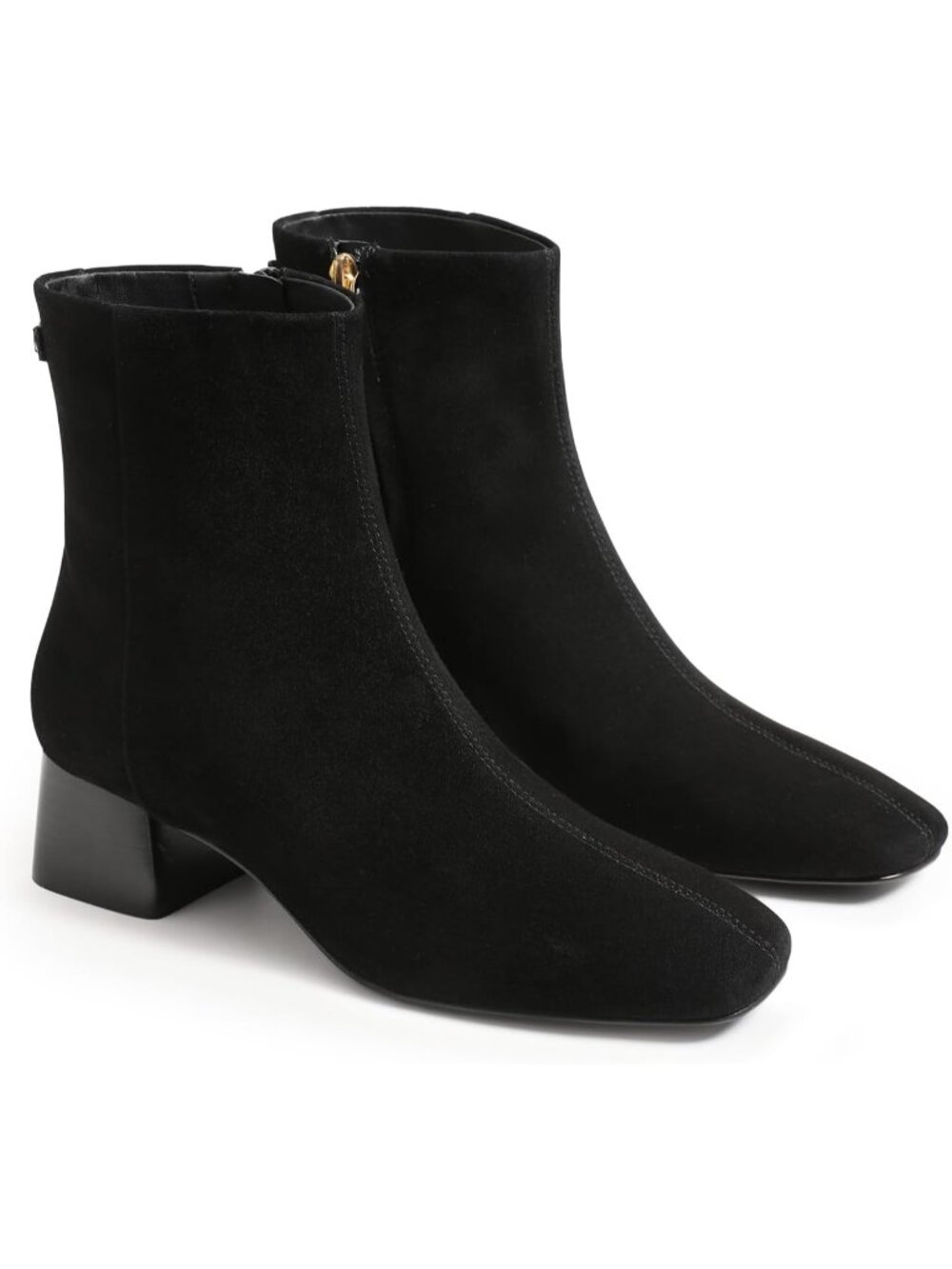 Women's Black Chunky Low Heel Side Zipper Square Toe Chelsea Ankle Boots